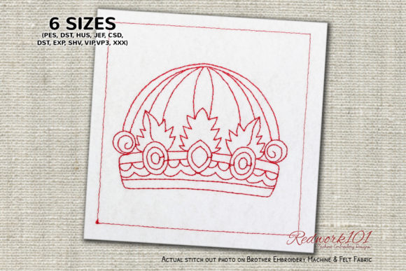 Beautiful Crown with Jewels Redwork