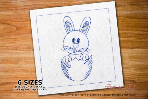 Bunny Out of Cracked Egg Redwork
