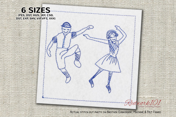 Dancing Couple Redwork Design