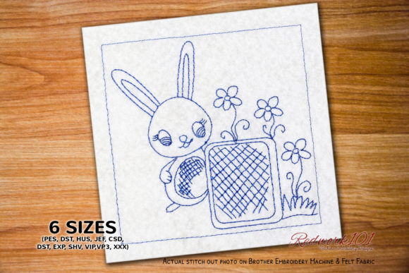 Easter Bunny in Garden Redwork