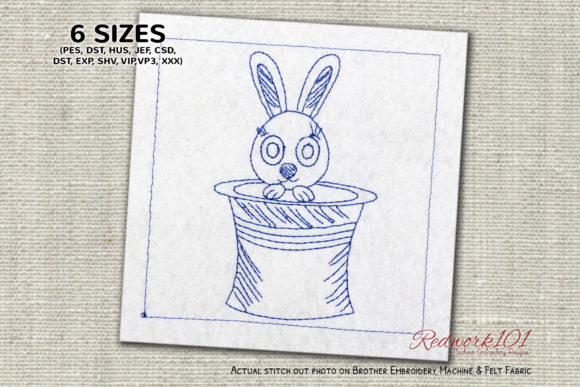 Easter Bunny in Hat Redwork