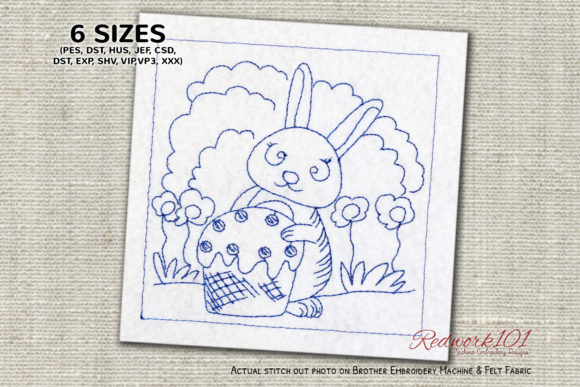 Easter Bunny with Cup Cake Redwork
