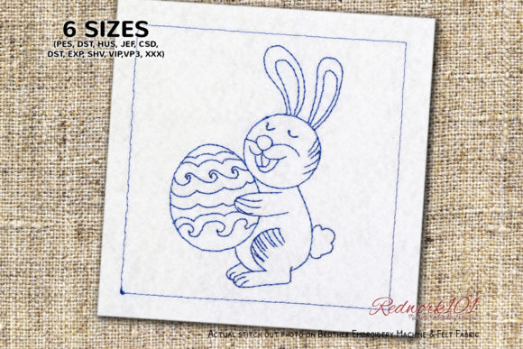 Easter Bunny with Egg Redwork
