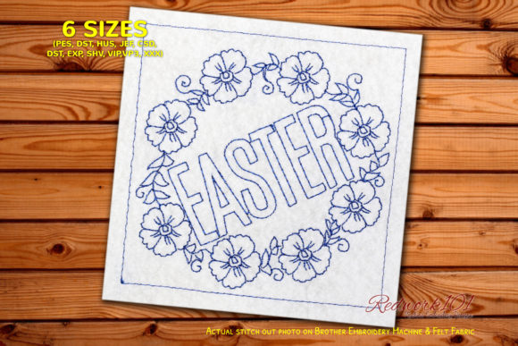 Easter Flower Wreath Redwork