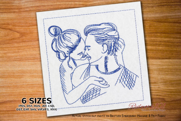 Girl Kissing Boy Redwork Design