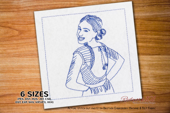 Girl with Backless Dress Redwork