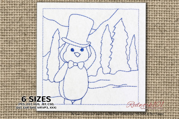 Penguin in Snow Embroidery Design