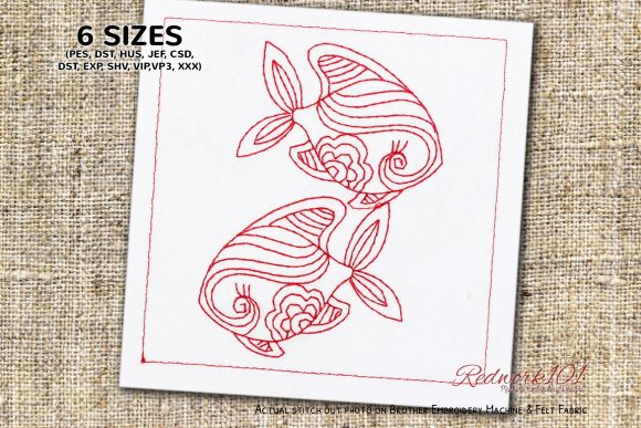 Pisces Zodiac Fish Symbol Redwork