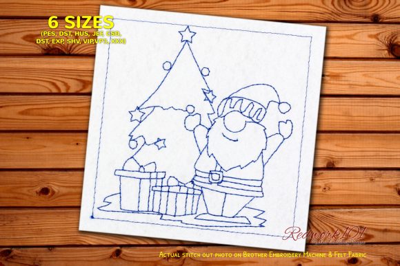 Santa Claus with Gifts Redwork