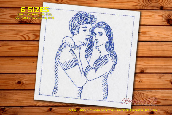 Valentine Couple Redwork